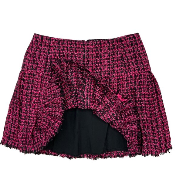 Alice + Olivia Emilie Pleated Tweed Mini Skirt 6 Black Wild Pink Frayed Fall - Picture 3 of 10
